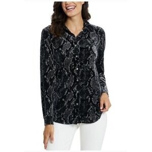 NWT Jude Connally Brandy Velvet Snakeskin Black Size XL Jewel Button Shirt